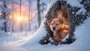 Il cane Maya viveva dentro un albero per sfuggire al freddo, salvato prima che fosse troppo tardi
